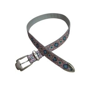 Nuovo Geometric Pattern Belt Pink Blue Western Boho Size 11